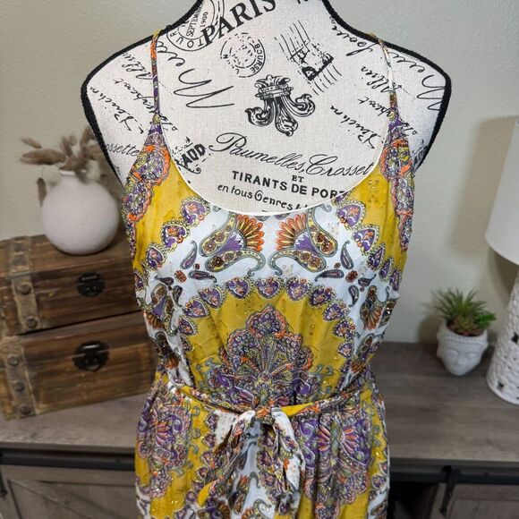 Anthropologie Akemi + Kin Paisley Medallion Metalic Maxi Dress Size L Boho - Picture 3 of 9